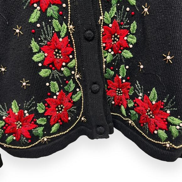 Vintage Victoria Jones Pointsettia Cardigan Sweater Size Large - Picture 5 of 5